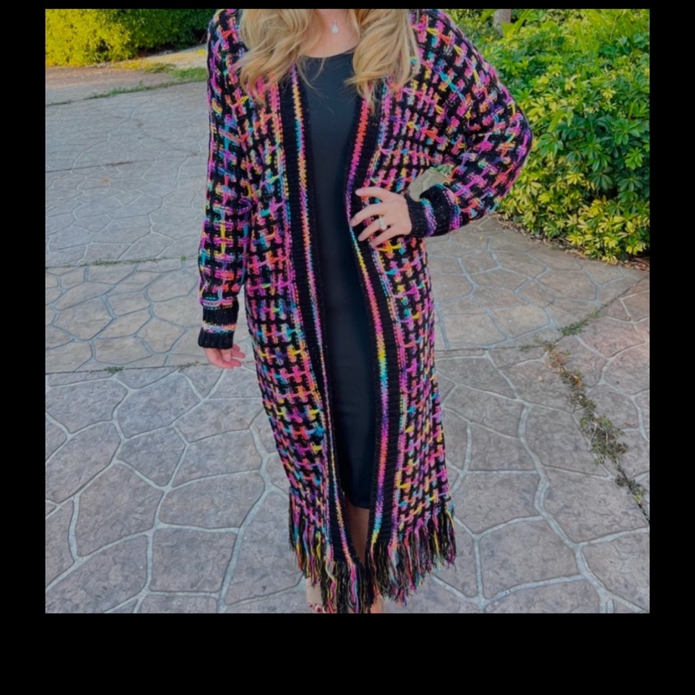 Boho ankle length Cardigan. No pockets, no hood. Not lined, waffled weave.